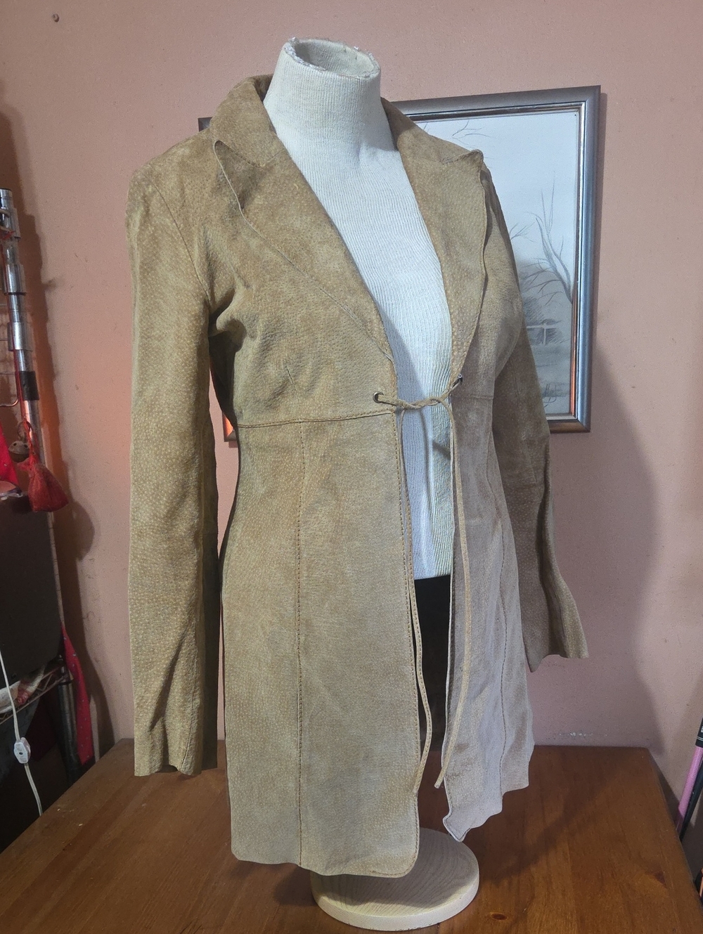 Y2k Wet Seal Genuine Suede Jacket Womens Size Large Tan With Tie Front